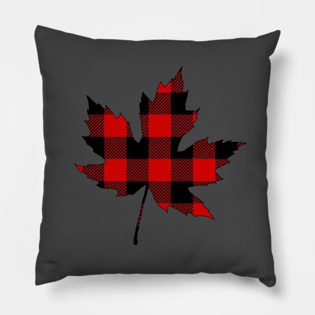 Red Plaid Maple Leaf Pillow by ACGraphics