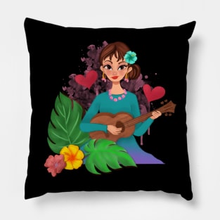 Girl playing a ukulele Pillow