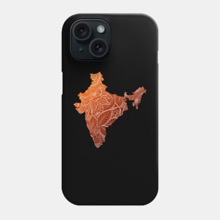 Colorful mandala art map of India with text in brown and orange Phone Case