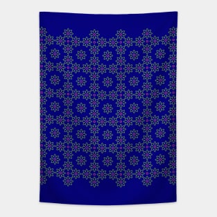 Light green and pink flower pattern on blue background, version 14 Tapestry