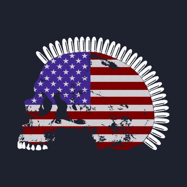 Skull with Bullet Mohawk in American Flag Pattern. by RawSunArt