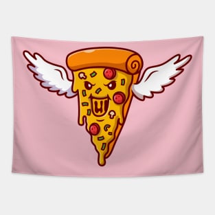 Cute Monster Pizza Flying With Wing Cartoon Tapestry