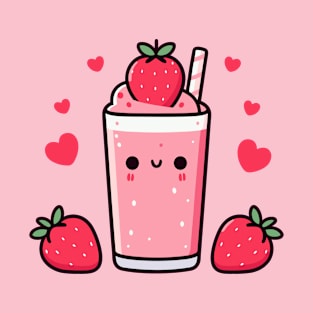 Kawaii Strawberry Ice Cream with Strawberries and Hearts | Kawaii Food Art T-Shirt