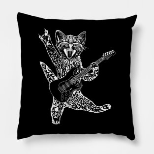 Cat Feline rock star gato playing an electric guitar rock and roll cat Pillow