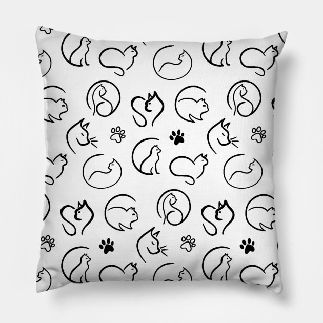 black and white cat pattern background wallpaper Pillow by Spinkly