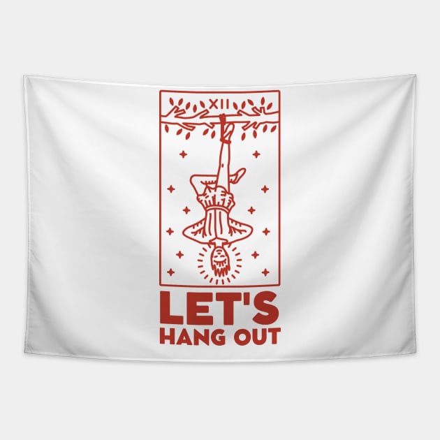 Let's Hang Out. The Hanged Man Tarot Card Tapestry by moonlobster