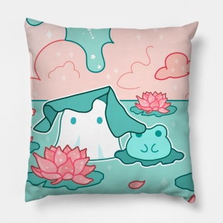 A ghost and a frog in a pond Pillow