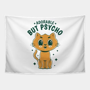 Cute psycho cat cartoon Tapestry