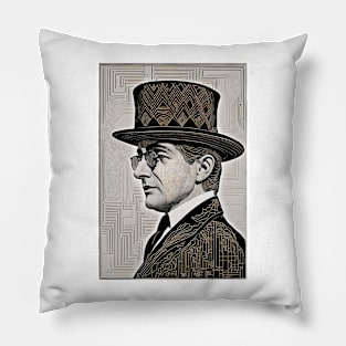 Dapper Monochrome Gentleman: Portrait in Hat and Glasses Pillow