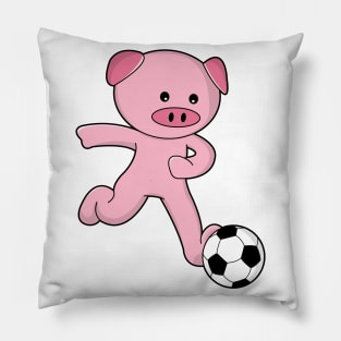 Pig as Soccer player with Soccer ball Pillow