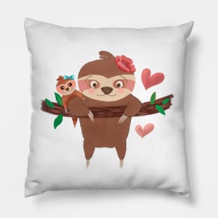 Cute baby sloth and mom Pillow