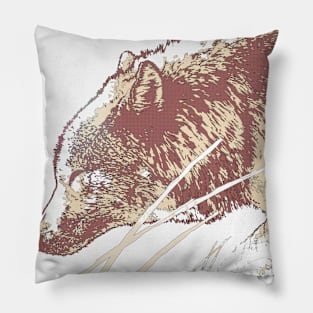 the timber wolf walking in the snow and light Pillow