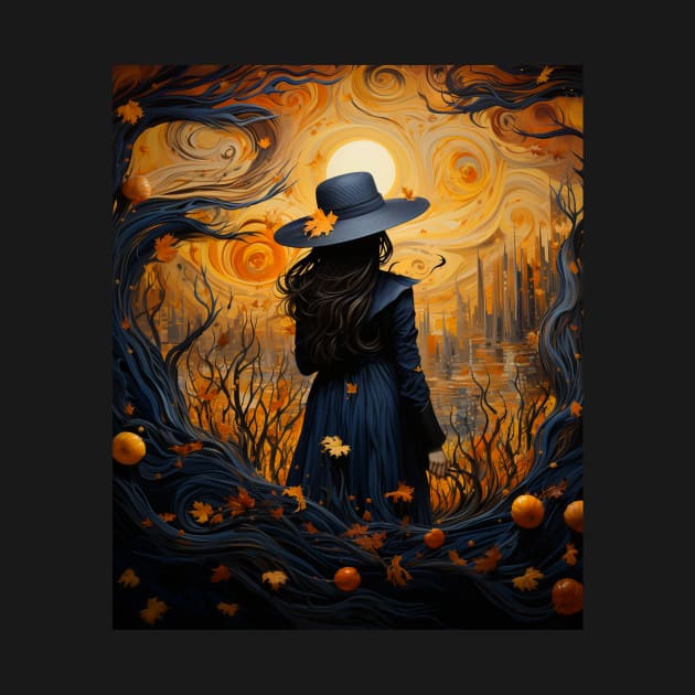 Witch Halloween Starry Night Van Gogh Aesthetic Painting by Spit in my face PODCAST