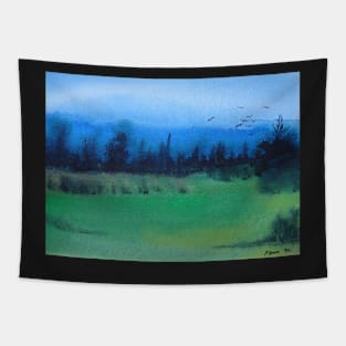 blue and green black spooky woodland stylized Tapestry