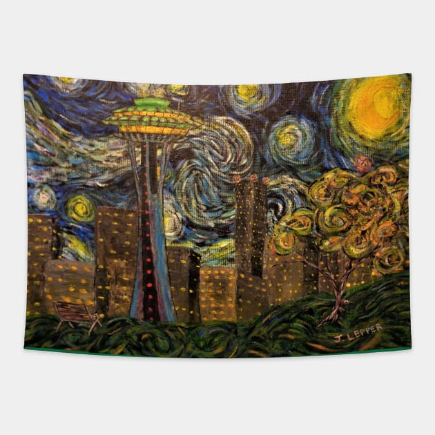 Dedication to Van Gogh (Seattle Starry Night) Tapestry by Jack Lepper