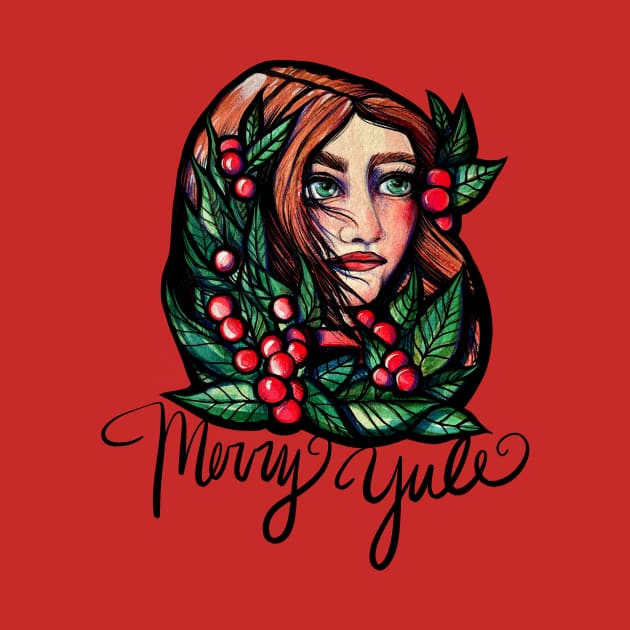 Merry Yule Holly Berries Pagan Goddess by bubbsnugg