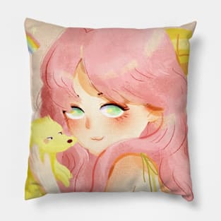 Pink Hair Cool Girl witih Weasel Pillow