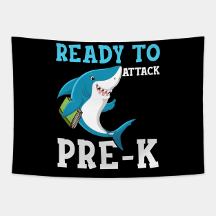 Kids Shark Ready To Attack pre k First Day of School Tapestry