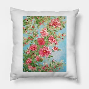 Pink Floral Vine, Flowers Painting, Pink Flowers on Green, Flowers on the vine, Vintage Pink and Green Flowers Art Pillow