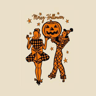 Merry Halloween - Ladies and Pumpkin - Orange T-Shirt