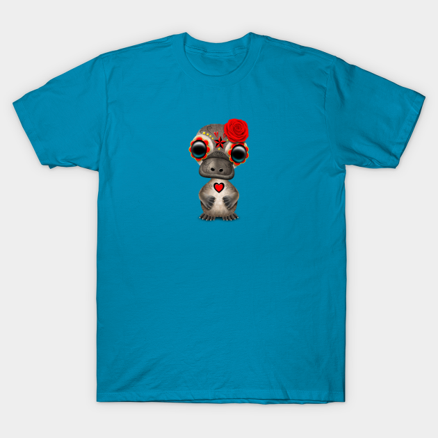 Red Day Of The Dead Sugar Skull Baby Platypus Day Of The Dead T Shirt Teepublic Fr