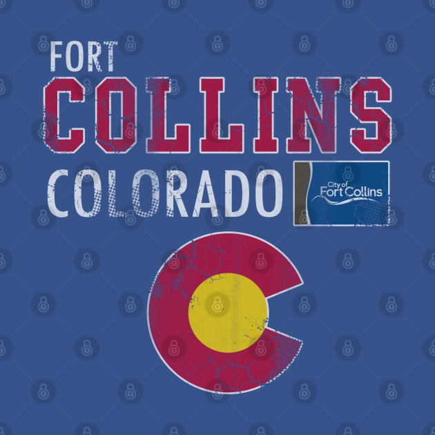 Retro Fort Collins Colorado Flag Vintage Fade by E