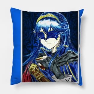 masked warrior lady in knight emblem Pillow