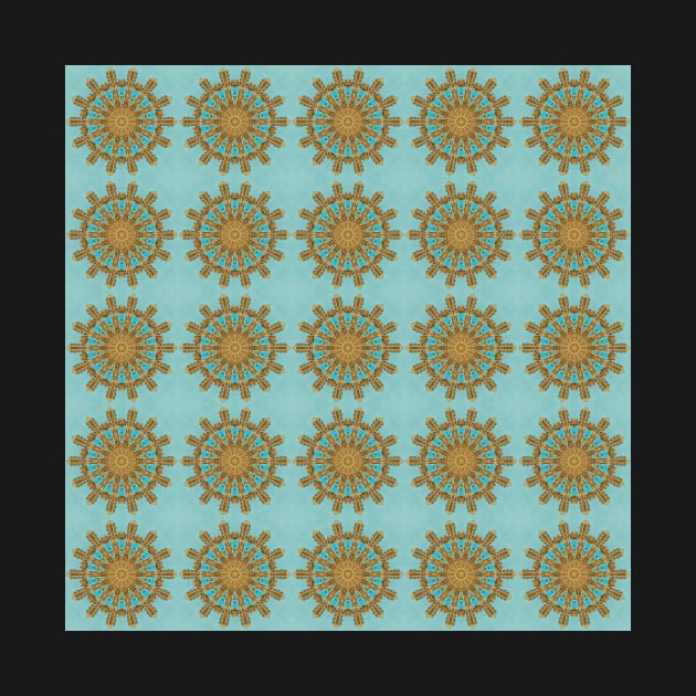 Turquoise and Gold gemmed Kaleidoscope pattern 17 by Swabcraft