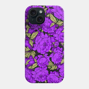 Purple Peonies with Gold Leaves Phone Case