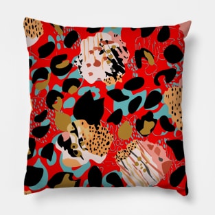 Modern abstract rose and leopard texture red Pillow