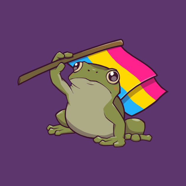 Pansexual Pride Flag-Holding Frog by saltuurn