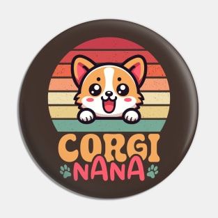 Corgi Nana Kawaii Peeking Dog Vintage Sunset Grandma Pin