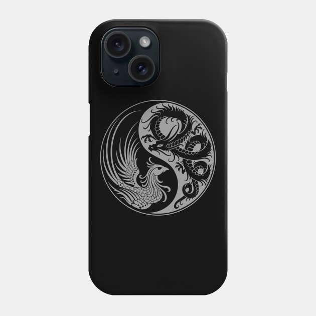 Gray and Black Dragon Phoenix Yin Yang Phone Case by jeffbartels