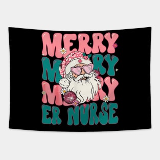 Merry ER Nurse Christmas Retro Pink ER Nurse Tapestry