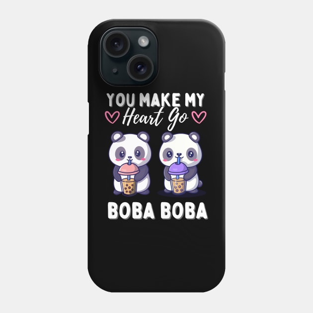 Cute Pandas in Love Drinking Boba Phone Case by Designs by Niklee