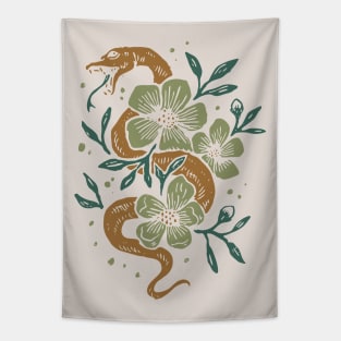 Abstract Mid Century Snake Flowers Tapestry
