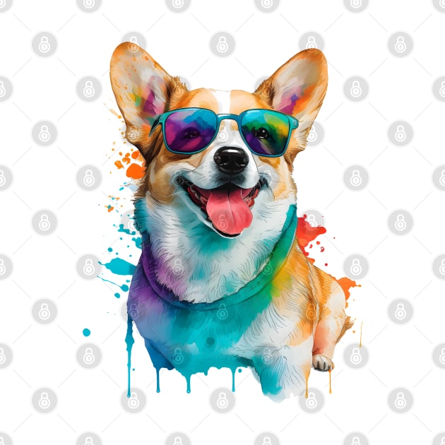 Rainbow Corgi in Sunglasses Funny Corgi Dog Lovers by Ai Wanderer