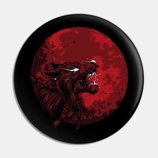 Wolf With Giant Blood Moon Pin