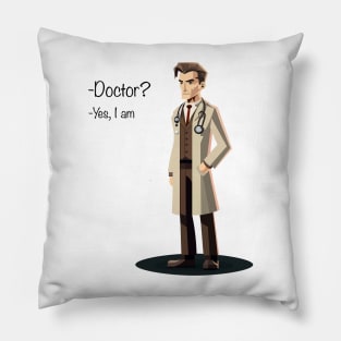Illustration of serious doctor in a medical uniform with his hand in his pocket looking to the side Pillow