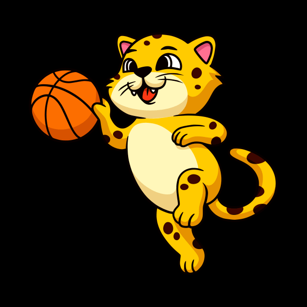 Cute Cartoon Leopard Cat plays Basketball Kids by Foxxy Merch