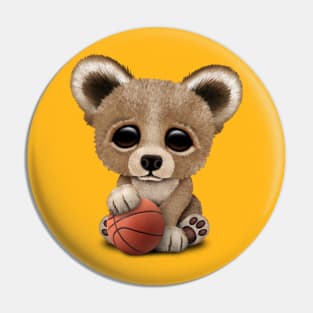 Cute Baby Bear Playing With Basketball Pin