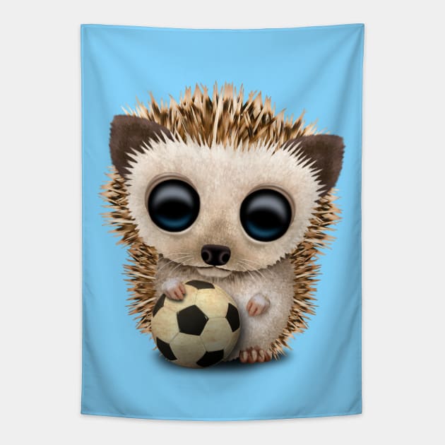 Cute Baby Hedgehog With Football Soccer Ball Tapestry by jeffbartels