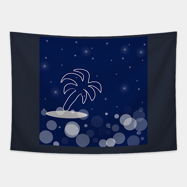 Landscape with palm. Vacation, exotic, island with dark blue color background Tapestry by grafinya