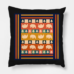 Multicolored winter pattern with bears Pillow