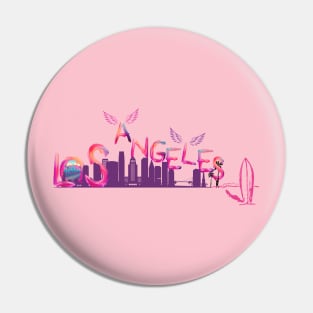 Zoolos LA Dreams: Pink and Purple Watercolor Letter Art with Iconic Landmarks – Exclusive Los Angeles Tee Pin