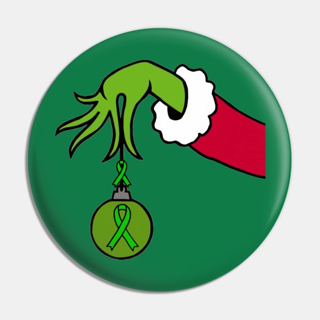 The Mean Green One holding a Awareness Ribbon Christmas ball (Green) Pin by CaitlynConnor