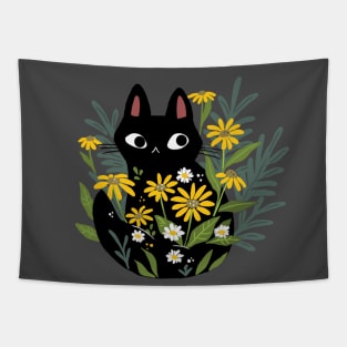 Black Cat In The Flowers Tapestry