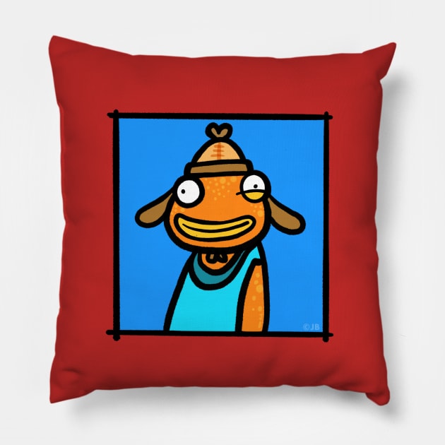 Cute Fish Guy Doodle Pillow by Sketchy