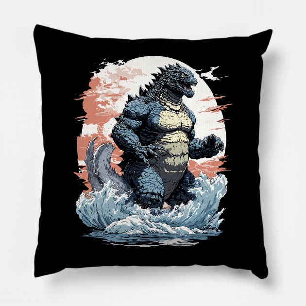 Godzilla monster in Japan Pillow by Alex