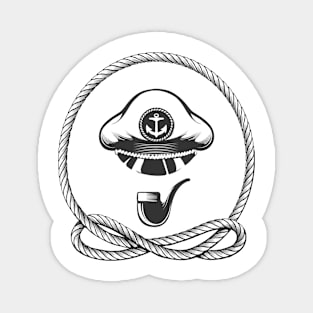 Captain Hat with Smoking Pipe Nautical Emblem Magnet